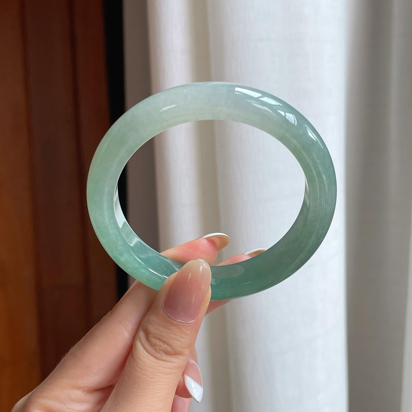冰种半山半水翡翠平安镯（58.2mm)（yc388750）