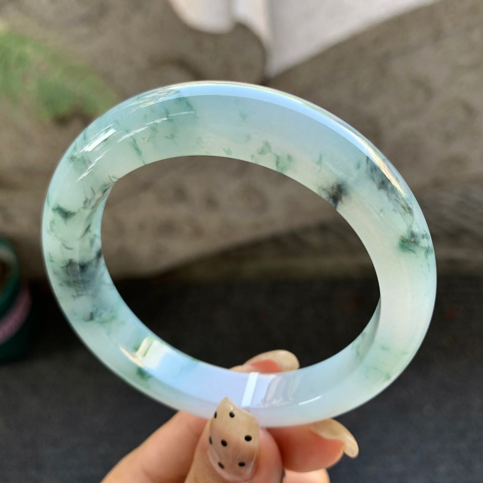 糯冰飘花翡翠平安镯（56mm）（yc028434）