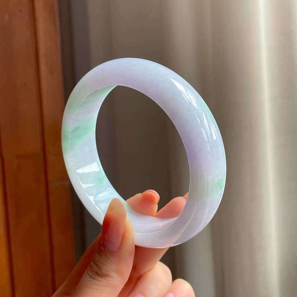 糯冰宽版春彩翡翠平安镯（60.8mm)（yc358366）