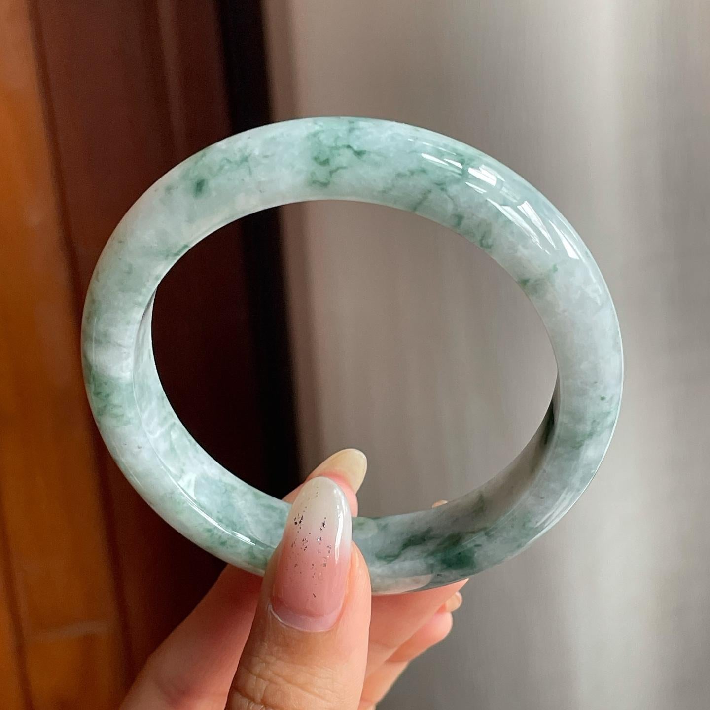 糯种飘花翡翠平安镯（56mm）（yc217254）