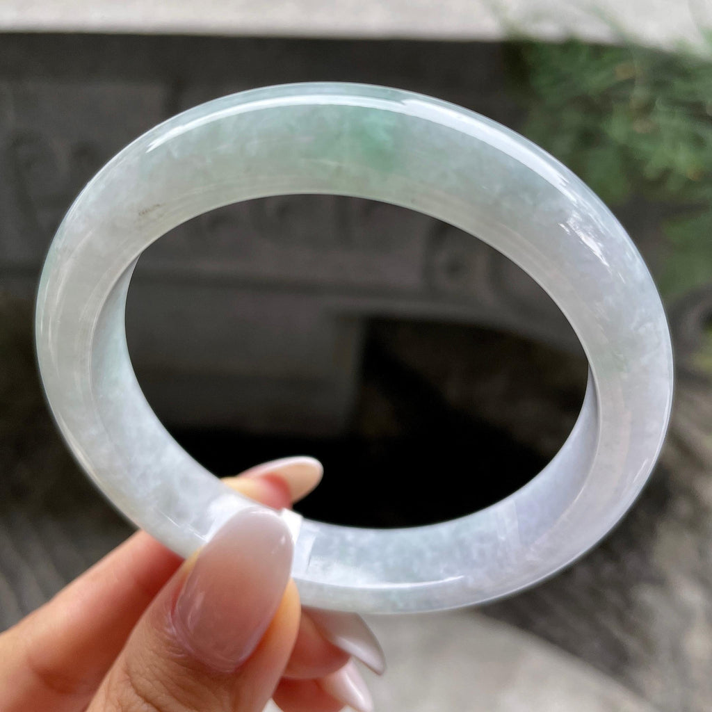 糯种飘绿花正圈平安镯57.7圈          天然缅甸A货翡翠（yc407878）