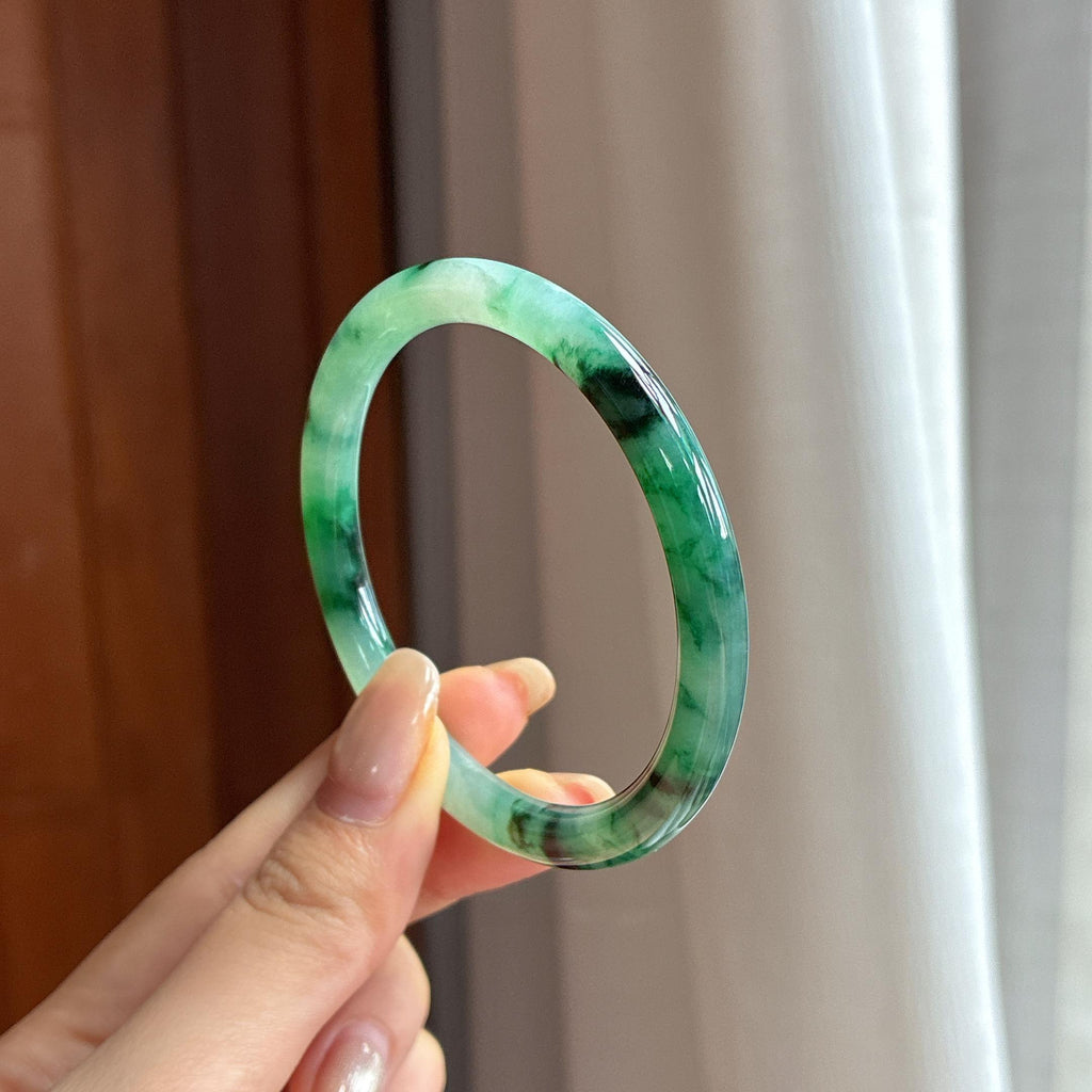 细糯种飘花圆条手镯 53圈 天然缅甸A货翡翠（yc452693）