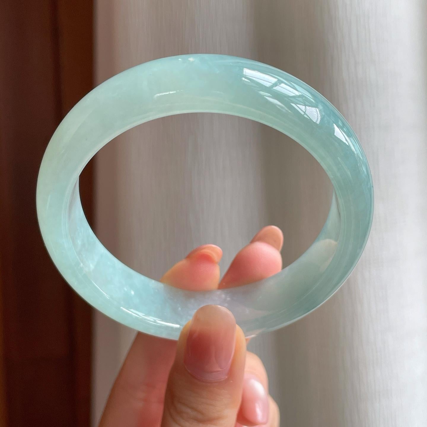 冰种宽版蓝晴底翡翠平安镯（57.8mm)（yc348976）