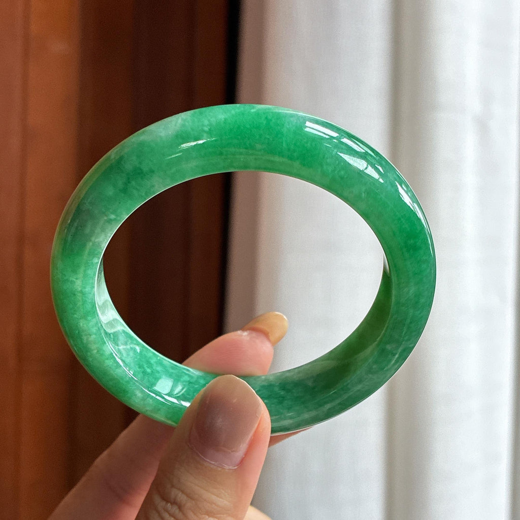 糯冰满绿翡翠平安镯 54圈（yc426442）