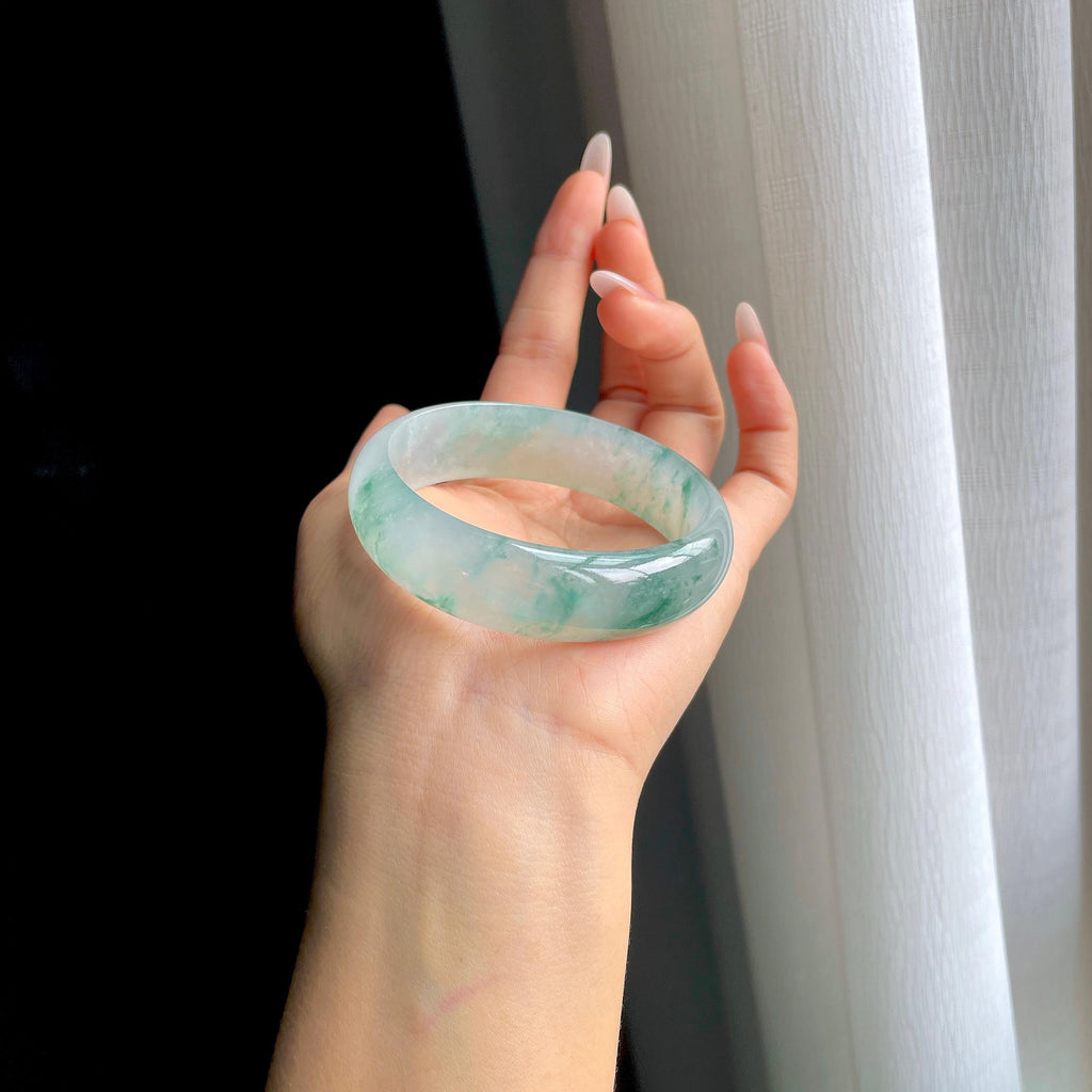 冰种飘花翡翠平安镯（56.5mm）（yc294861）