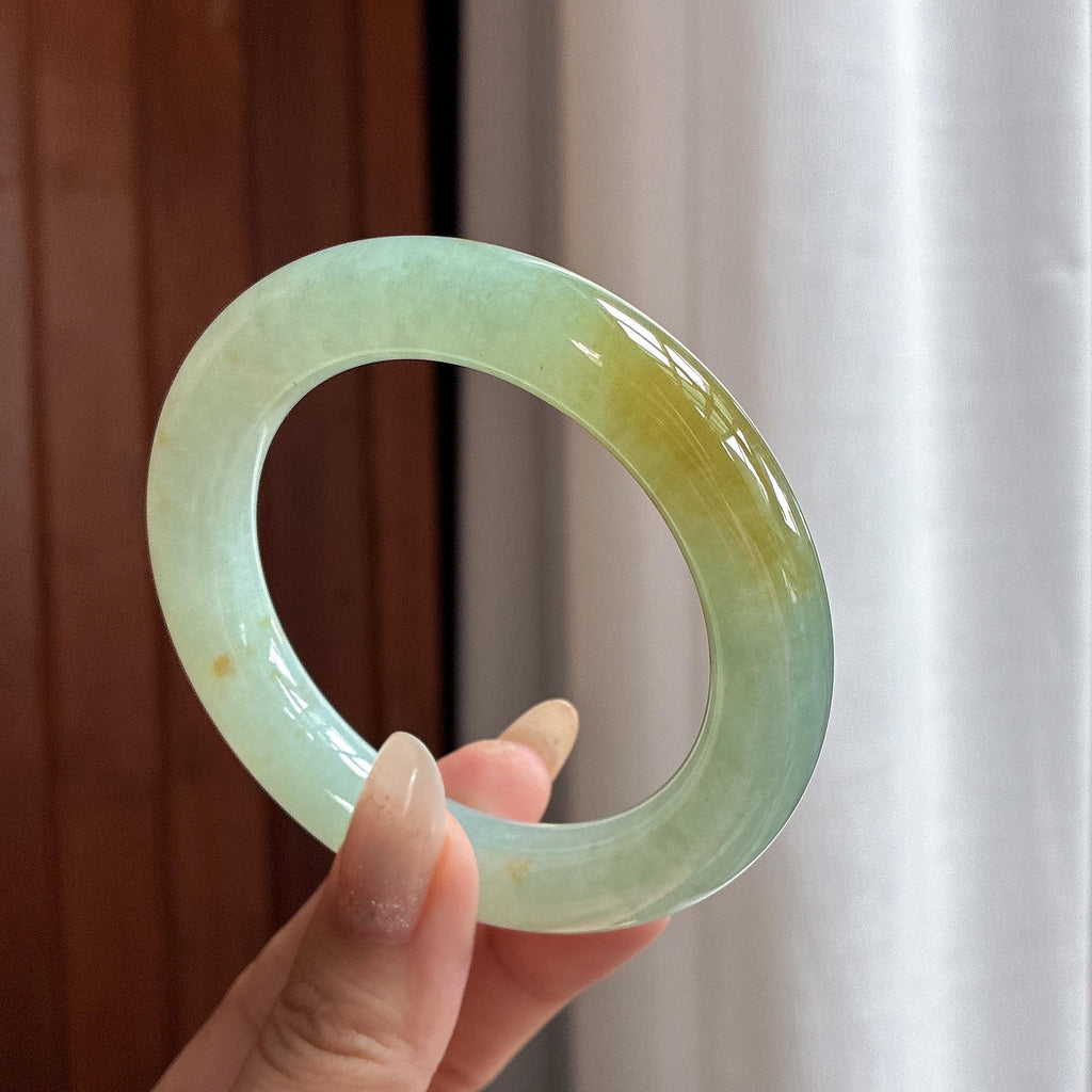 糯冰黄翡特色圆条手镯 56圈 天然缅甸翡翠Ａ货（yc487414）