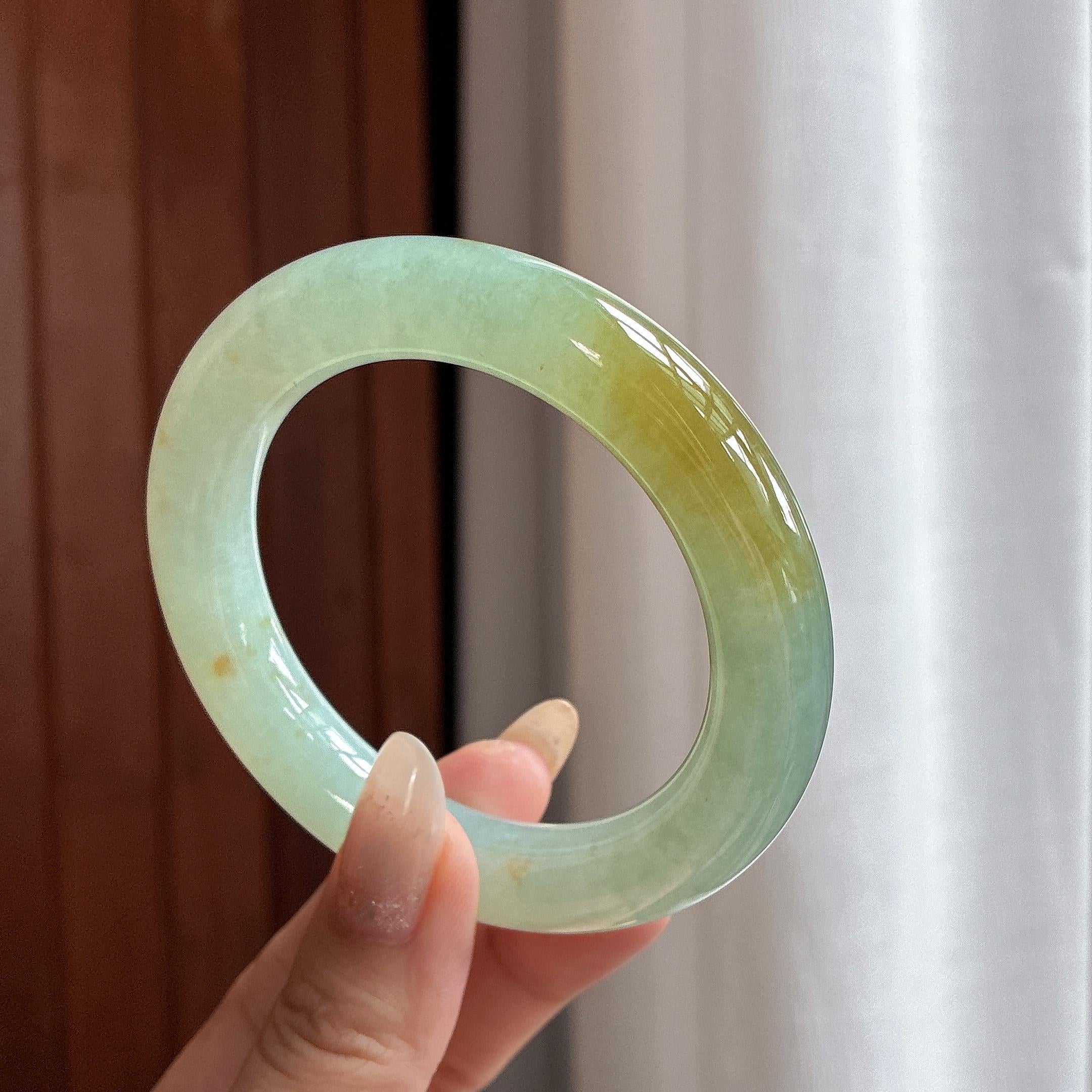 糯冰黄翡特色圆条手镯 56圈 天然缅甸翡翠Ａ货（yc487414）