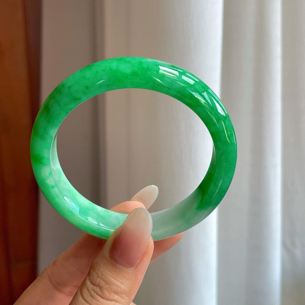 糯冰满绿翡翠平安镯（57.5mm）（yc259091）