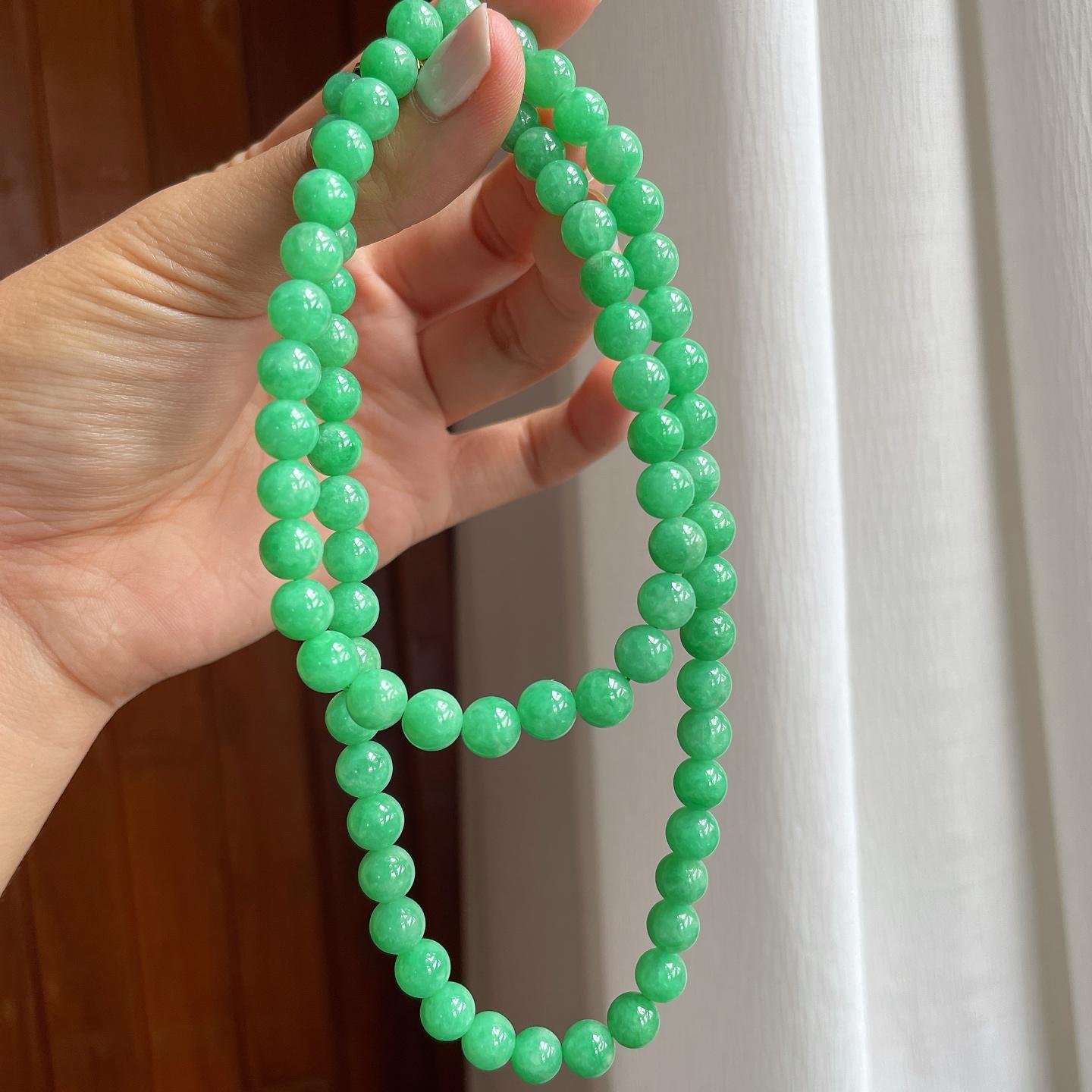 糯冰果绿满绿翡翠珠串项链（yc248539）