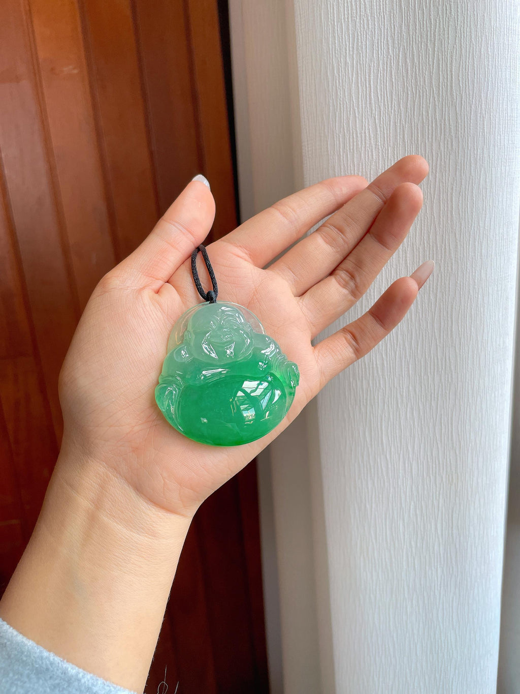 冰种飘阳绿翡翠佛公（yc319549）