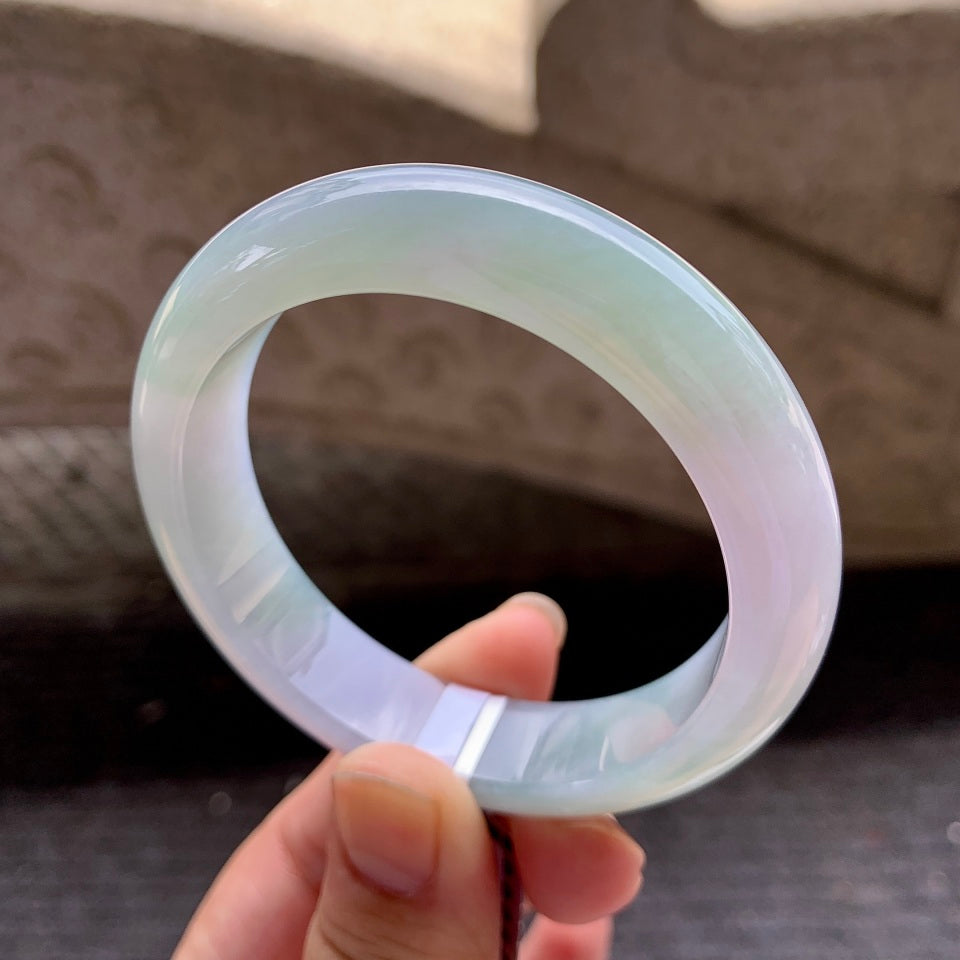 糯冰淡春彩翡翠平安镯（54.7mm）（TF06250009）