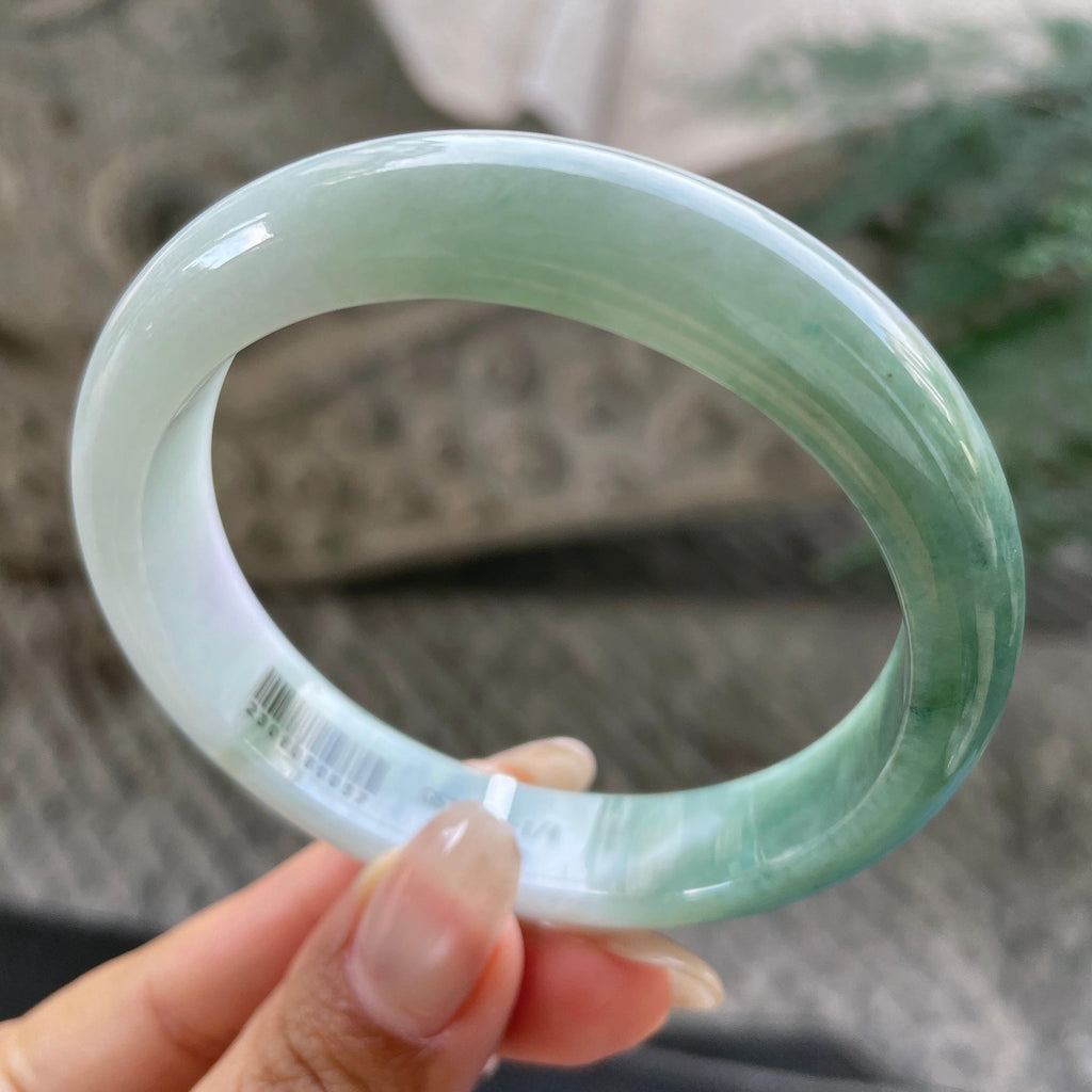 大圈口   细糯种半山水正圈平安镯59圈    天然缅甸A货翡翠（yc351366）