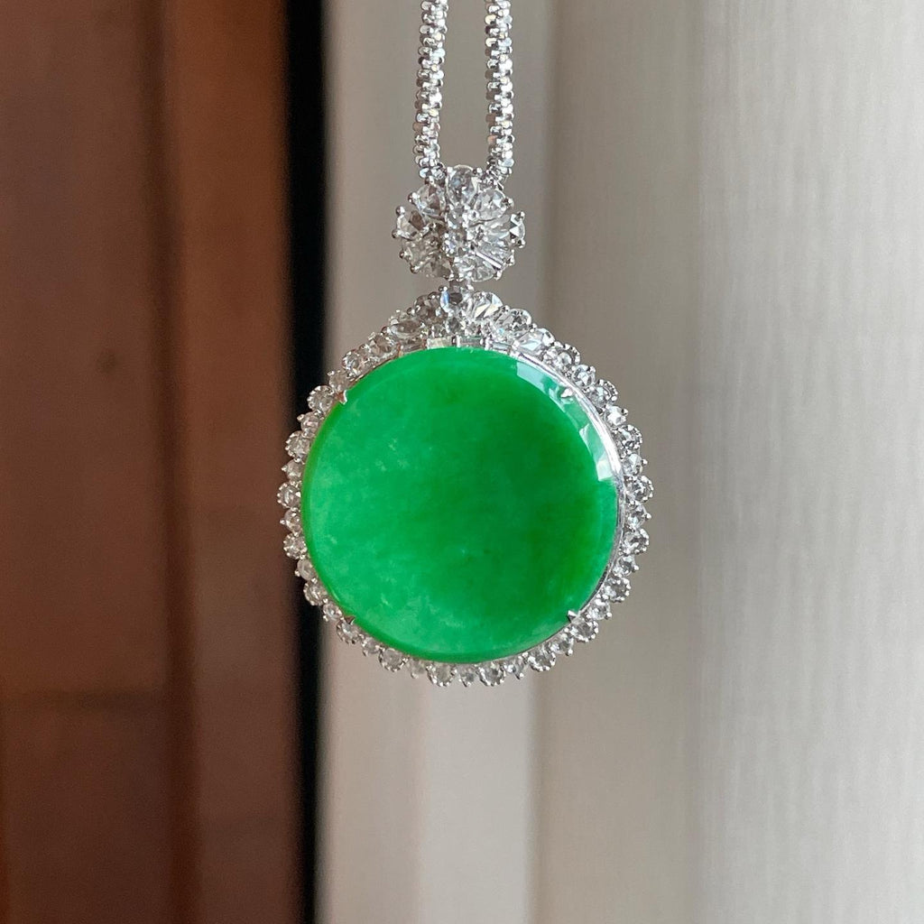18k金钻镶糯冰满绿翡翠无事牌（yc291867）