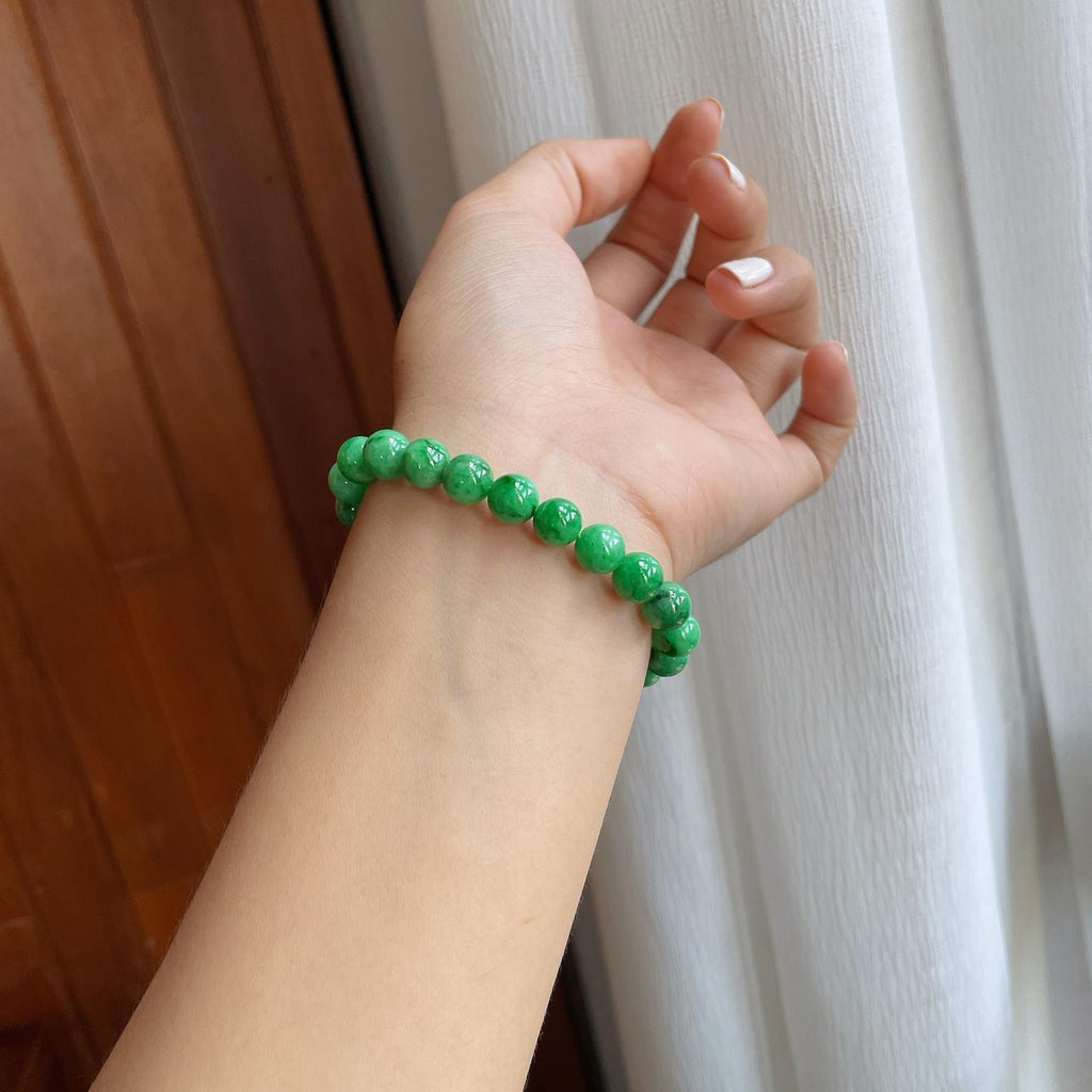 糯种满绿翡翠珠串手串（yc255685）