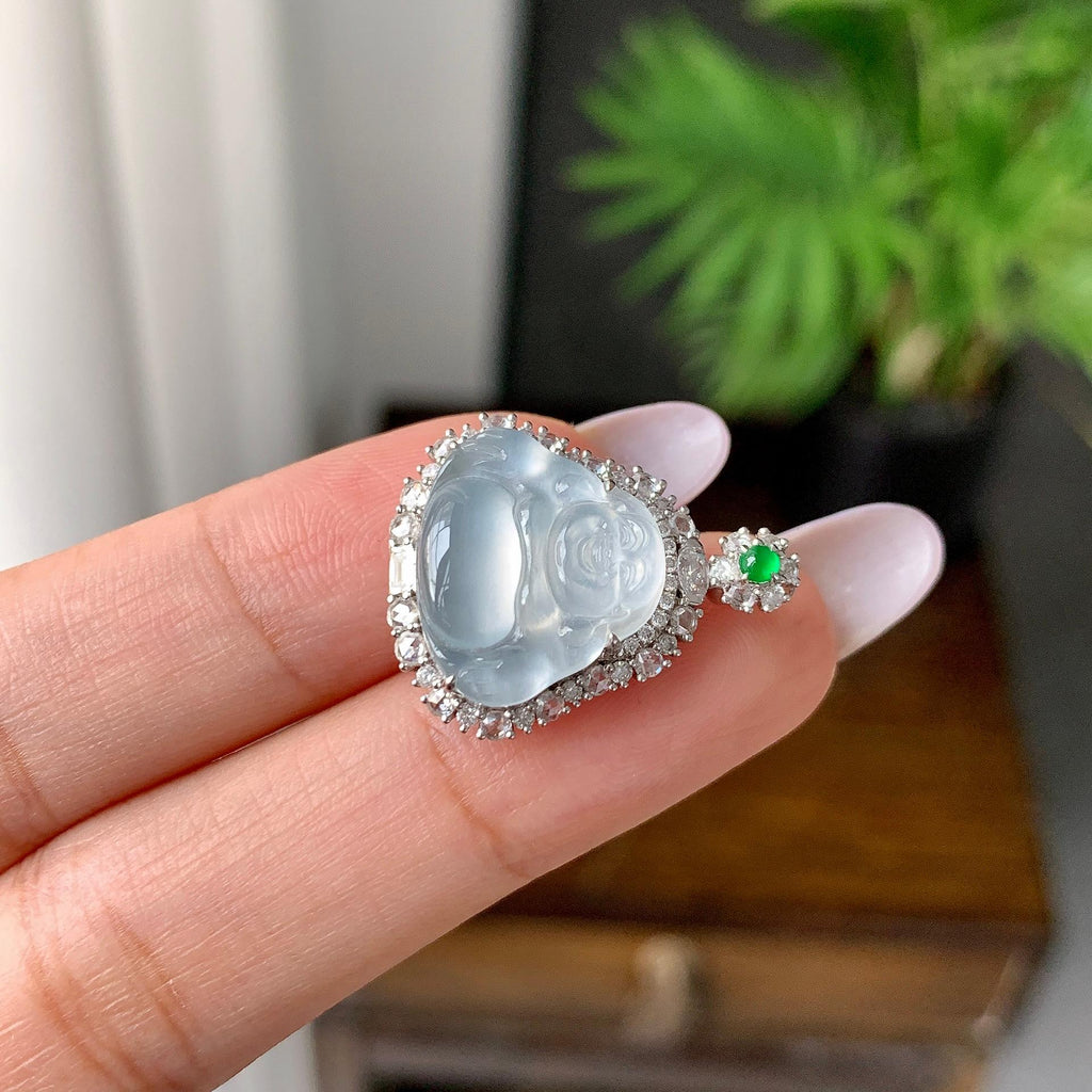 18K金钻镶冰种无色佛公挂件（yc176967）