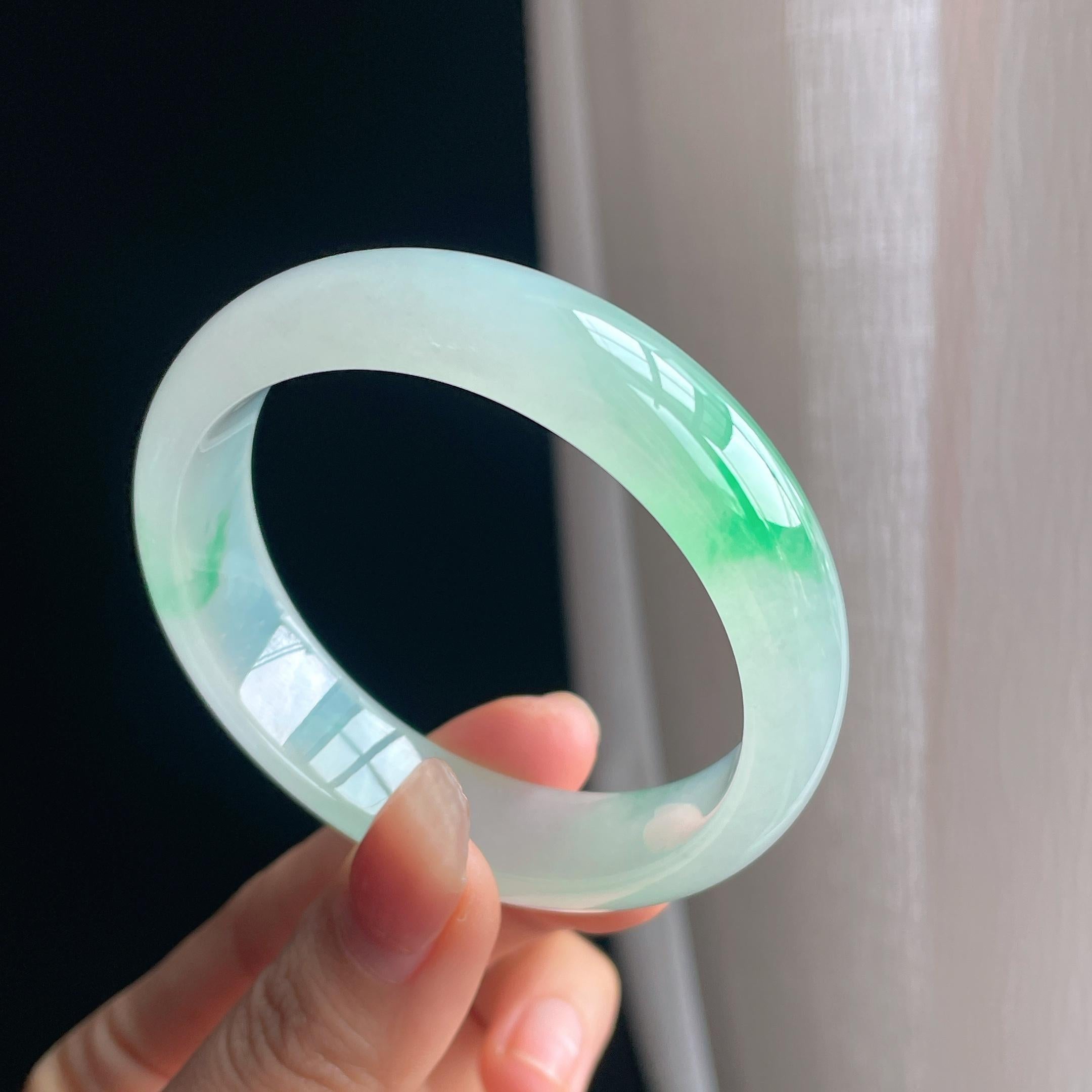 冰种飘花翡翠平安镯（54.3mm)（yc342200）