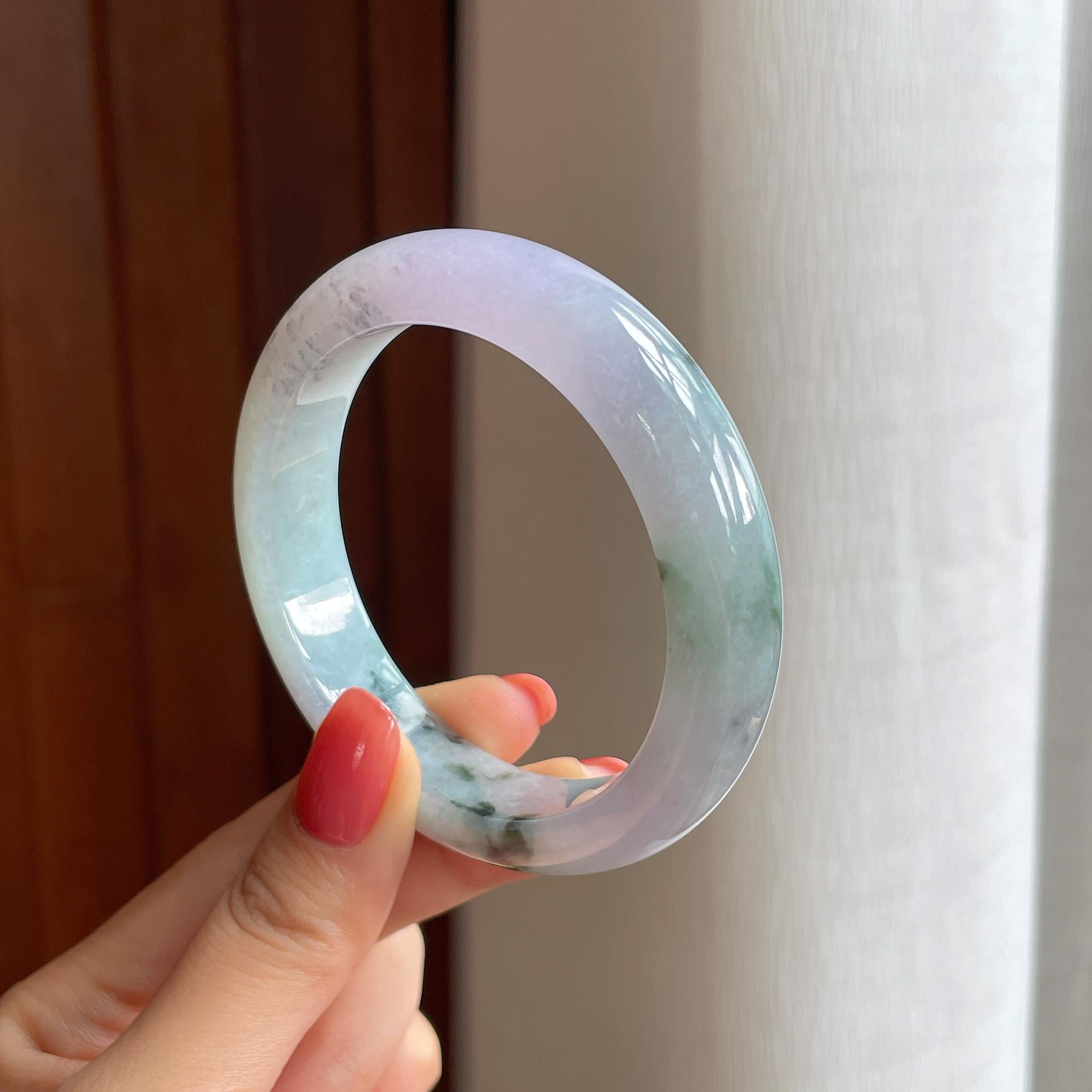 糯冰春带彩特色翡翠平安镯（56mm)（yc417332）
