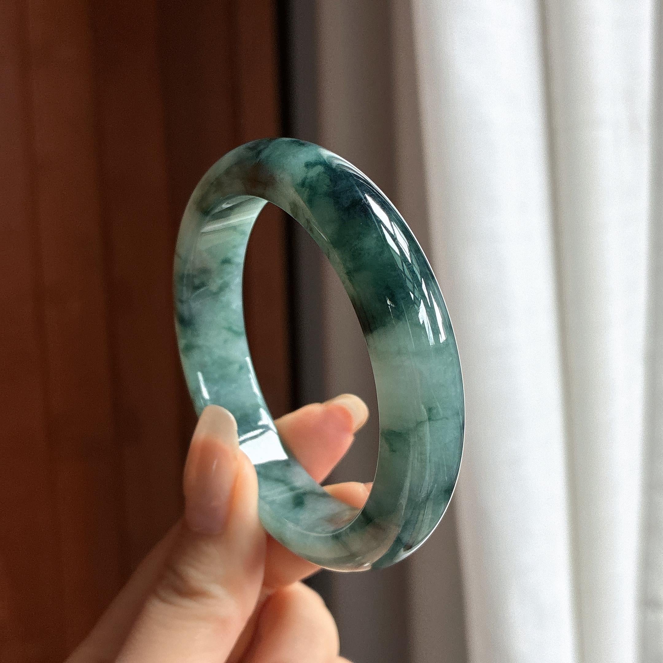 细糯种飘花正圈平安镯 54圈 天然缅甸A货翡翠（yc465543）