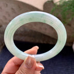 细糯种飘绿花圆条手镯 57.7圈口 天然缅甸A货翡翠（yc376073）