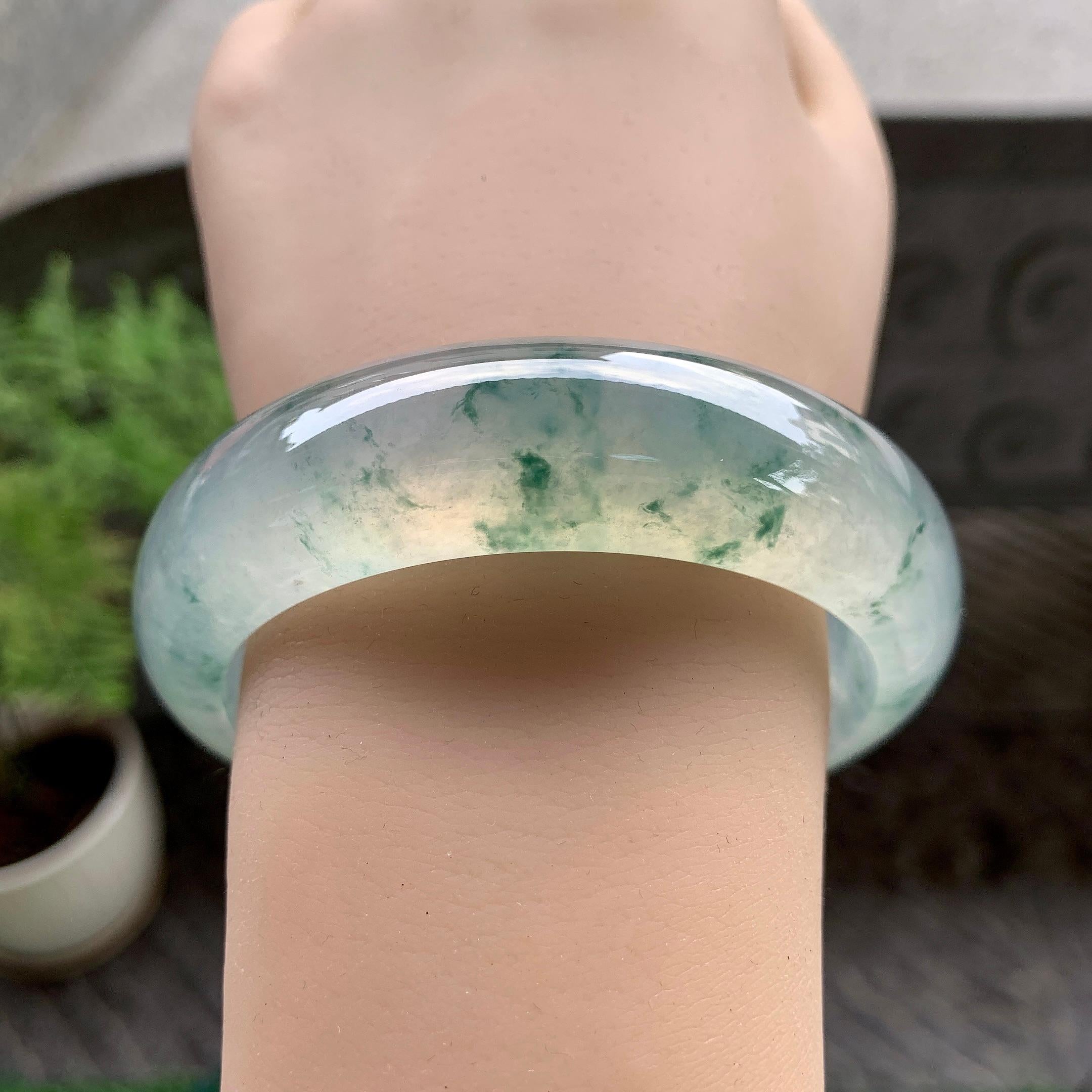 冰种飘花宽版轮胎手镯（58.2mm）（yc225044）