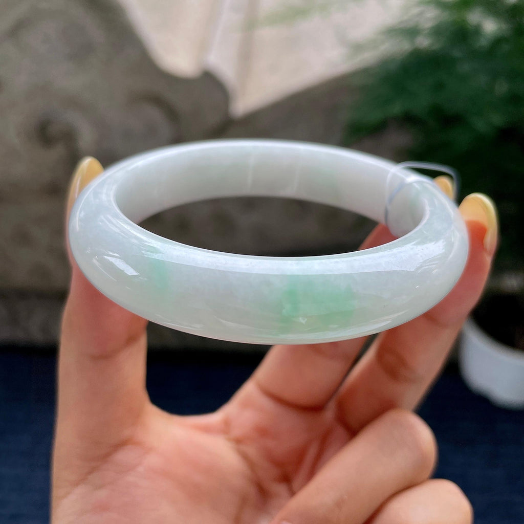 细糯种飘绿花正圈平安镯56.8圈 天然缅甸A货翡翠（yc481941）