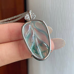 18k金钻镶冰玻种飘绿翡翠叶子（yc270322）