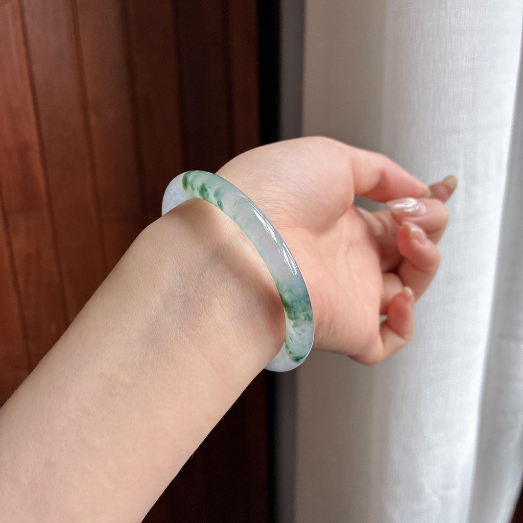 冰种飘花圆条手镯 51圈 天然缅甸A货翡翠（yc466130）