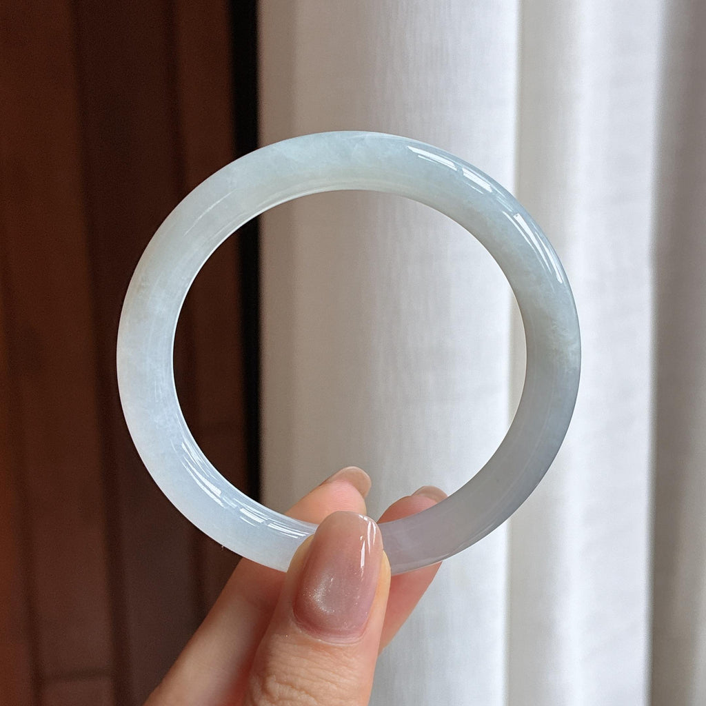糯冰白月光翡翠圆条手镯 53圈（yc428523）