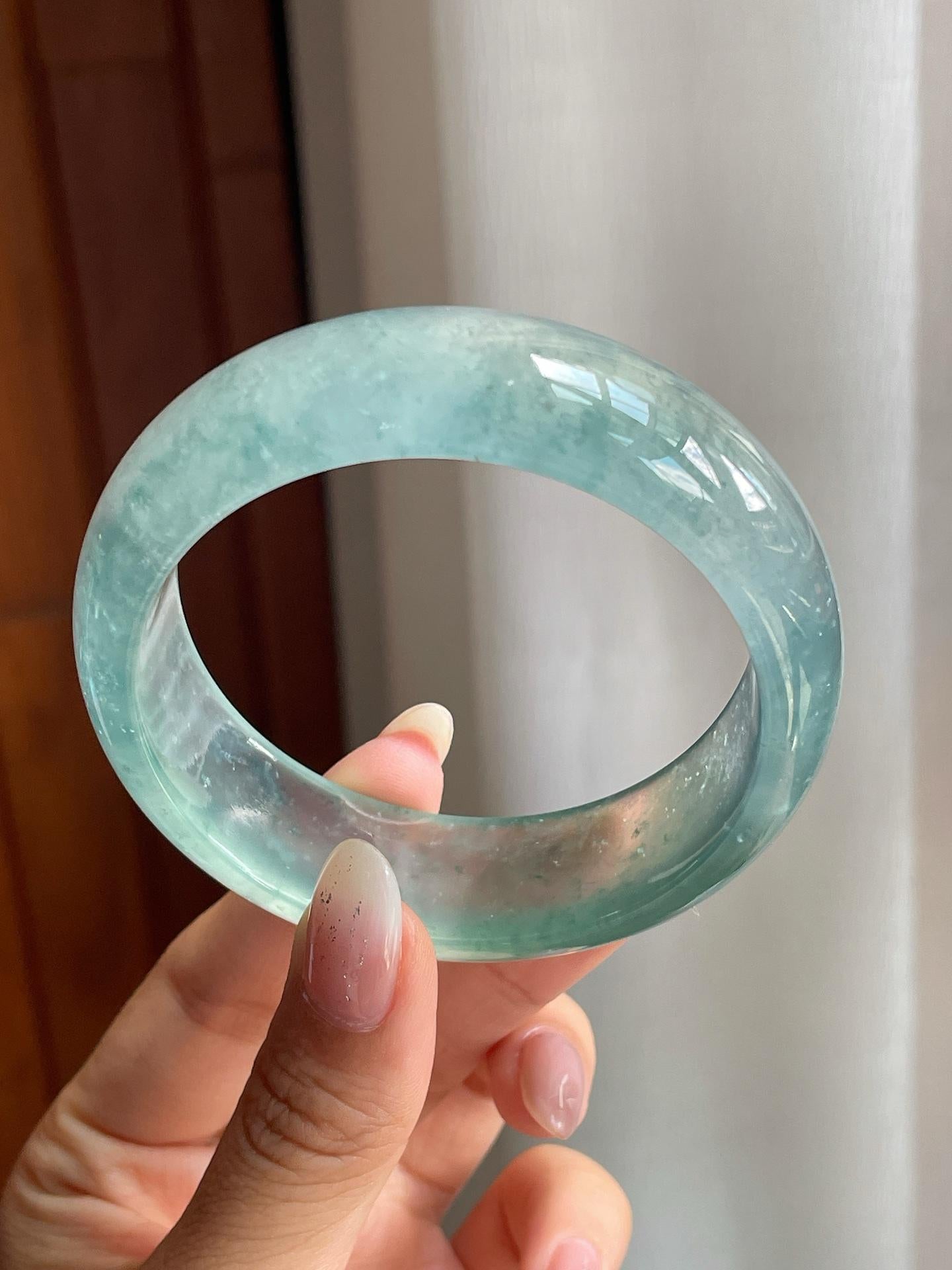 冰玻种飘花翡翠宽版平安镯（57mm）