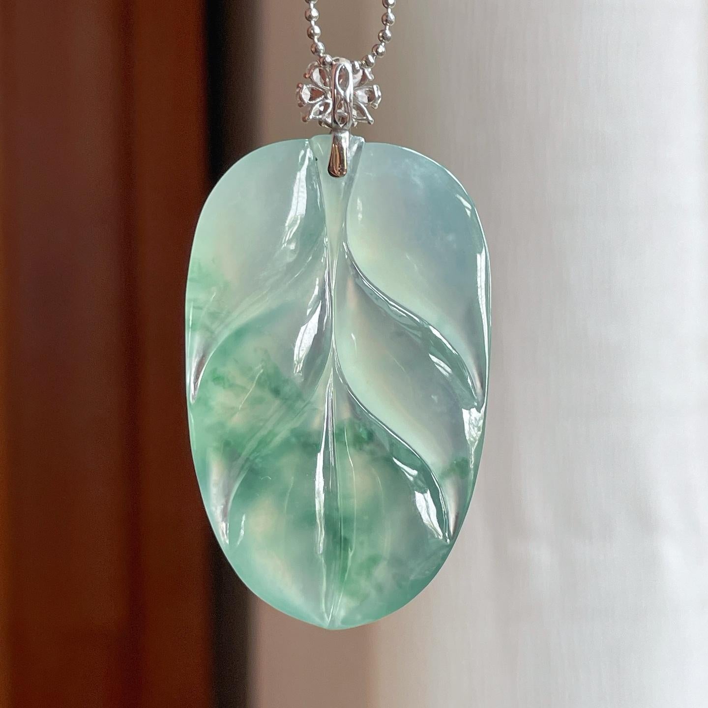 18k金扣头冰种飘花翡翠叶子（yc358349）