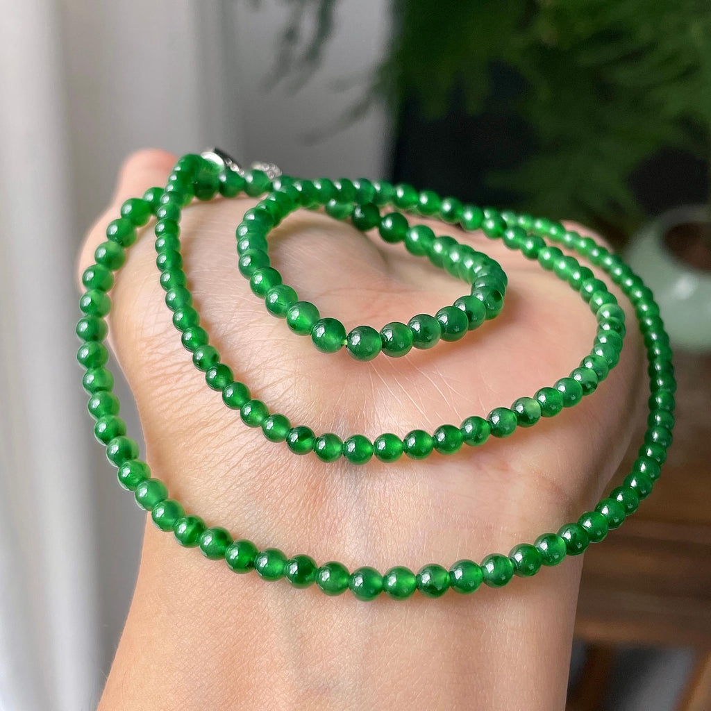 糯冰种满绿小米珠链158颗     天然缅甸A货翡翠（yc355308）
