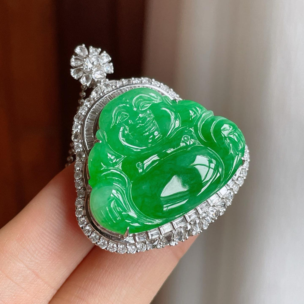 18k金镶糯冰满绿翡翠佛公（yc248488）