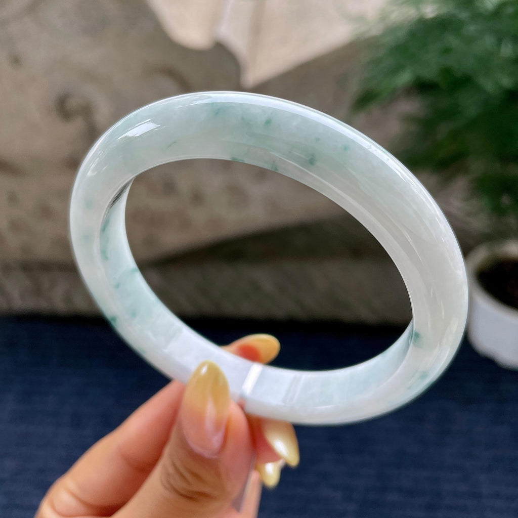 大圈口 细糯种飘花正圈平安镯62圈 天然缅甸A货翡翠（yc481924）