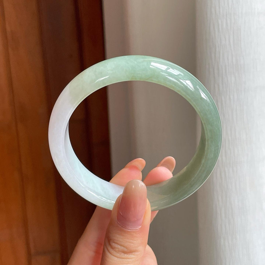 糯冰半山半水宽版翡翠平安镯（57.2mm)（yc370290）
