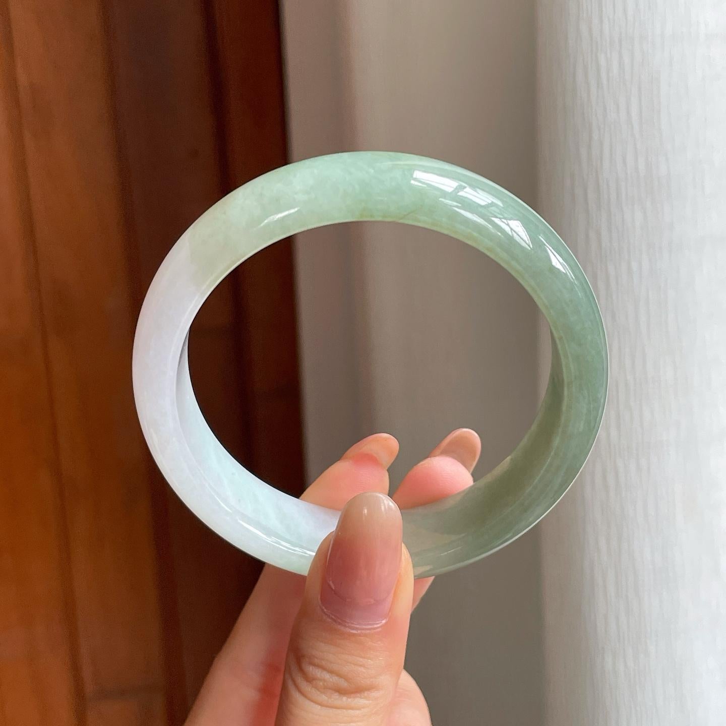 糯冰半山半水宽版翡翠平安镯（57.2mm)（yc370290）