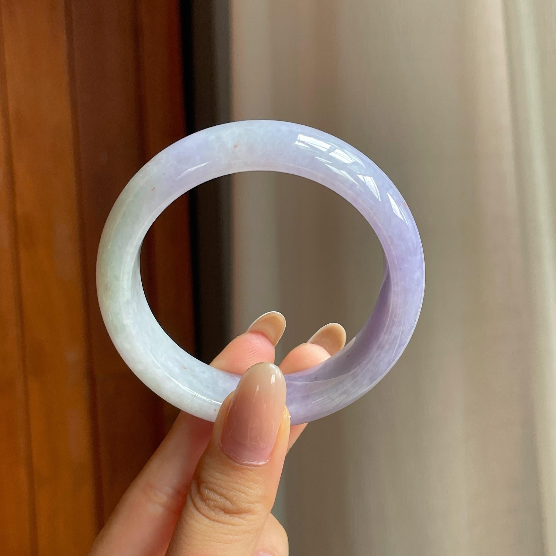 糯冰春带彩宽版翡翠平安镯（52.7mm)（yc417228）