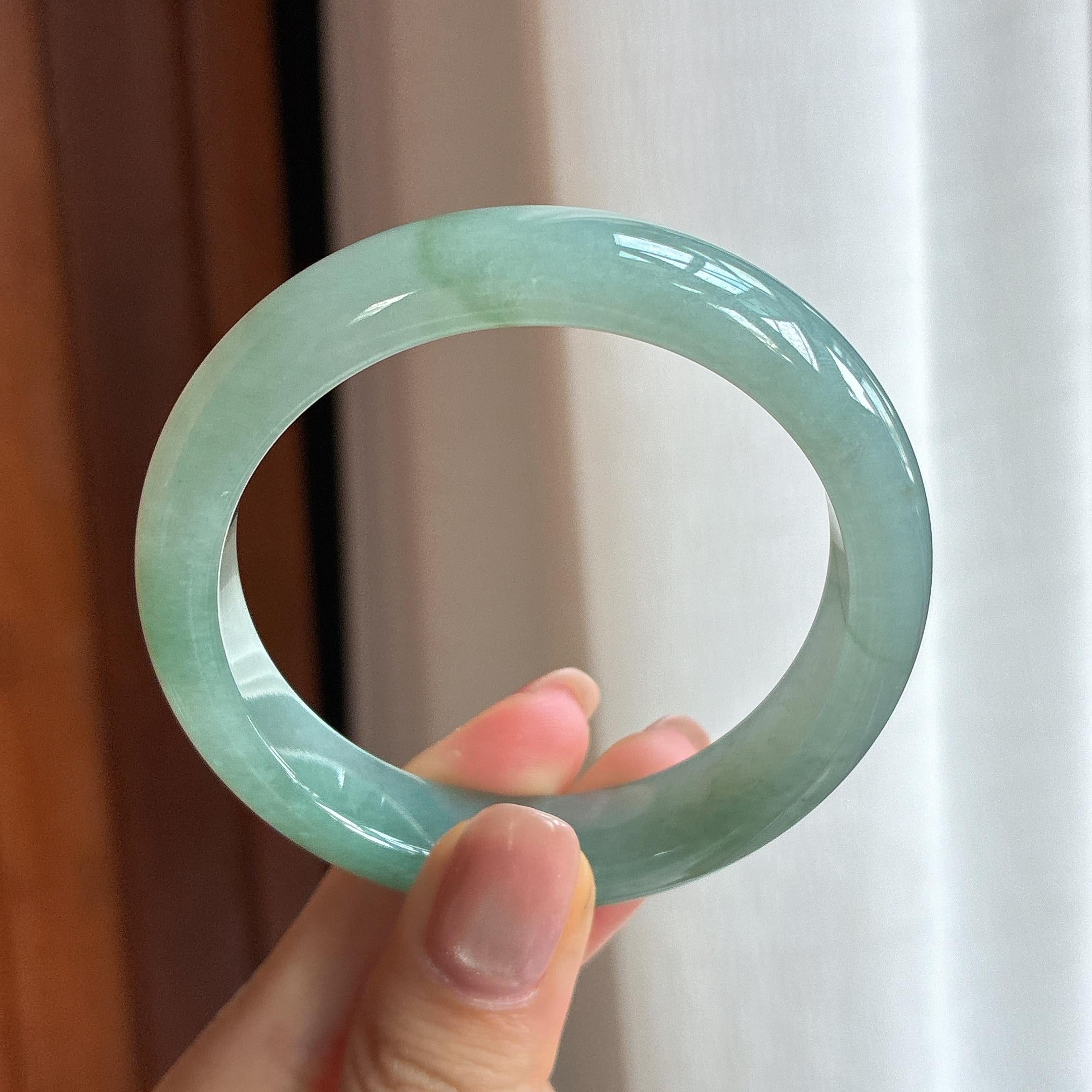 糯冰半山半水平安镯  52圈天然缅甸A货翡翠（yc440161）