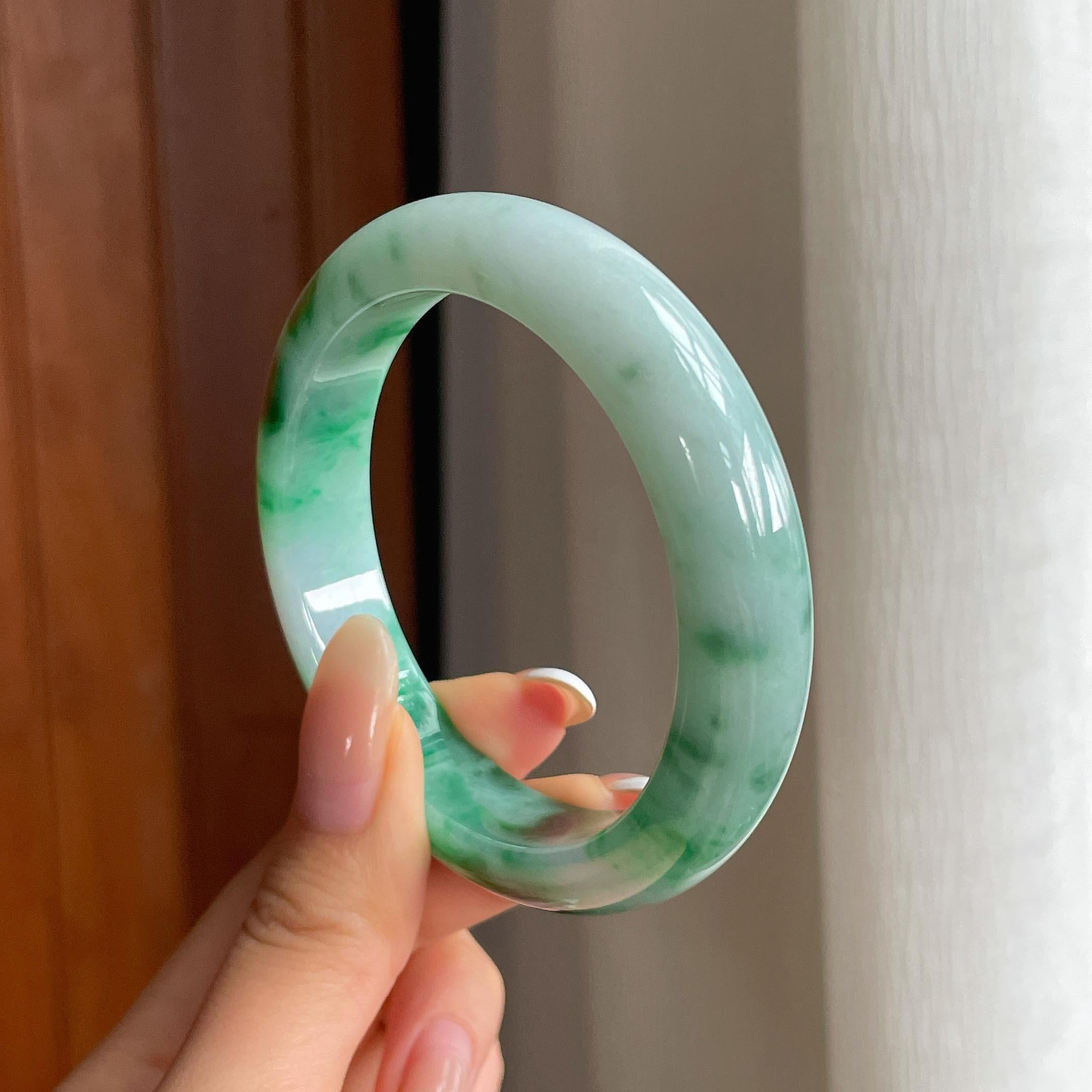 糯冰飘花翡翠平安镯（56mm)（yc419700）