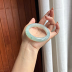 糯冰飘花带洒金正圈平安镯 56圈 天然缅甸A货翡翠（yc454501）