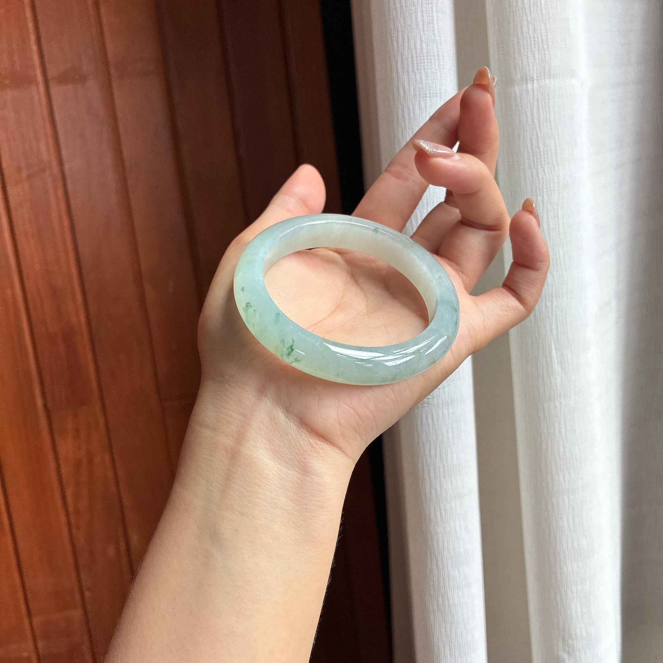 糯冰飘花带洒金正圈平安镯 56圈 天然缅甸A货翡翠（yc454501）