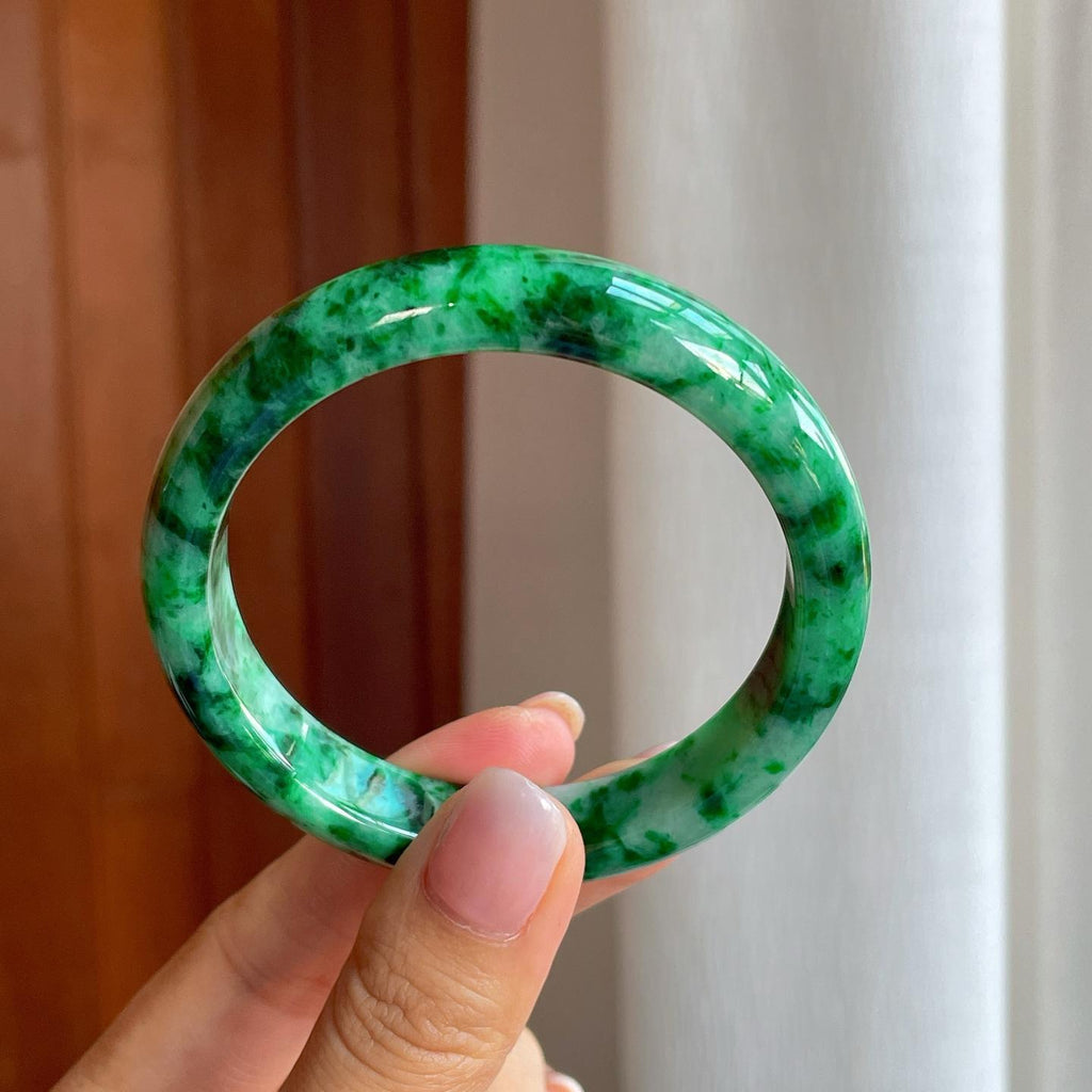 糯冰飘花翡翠平安镯（58mm)（yc386432）