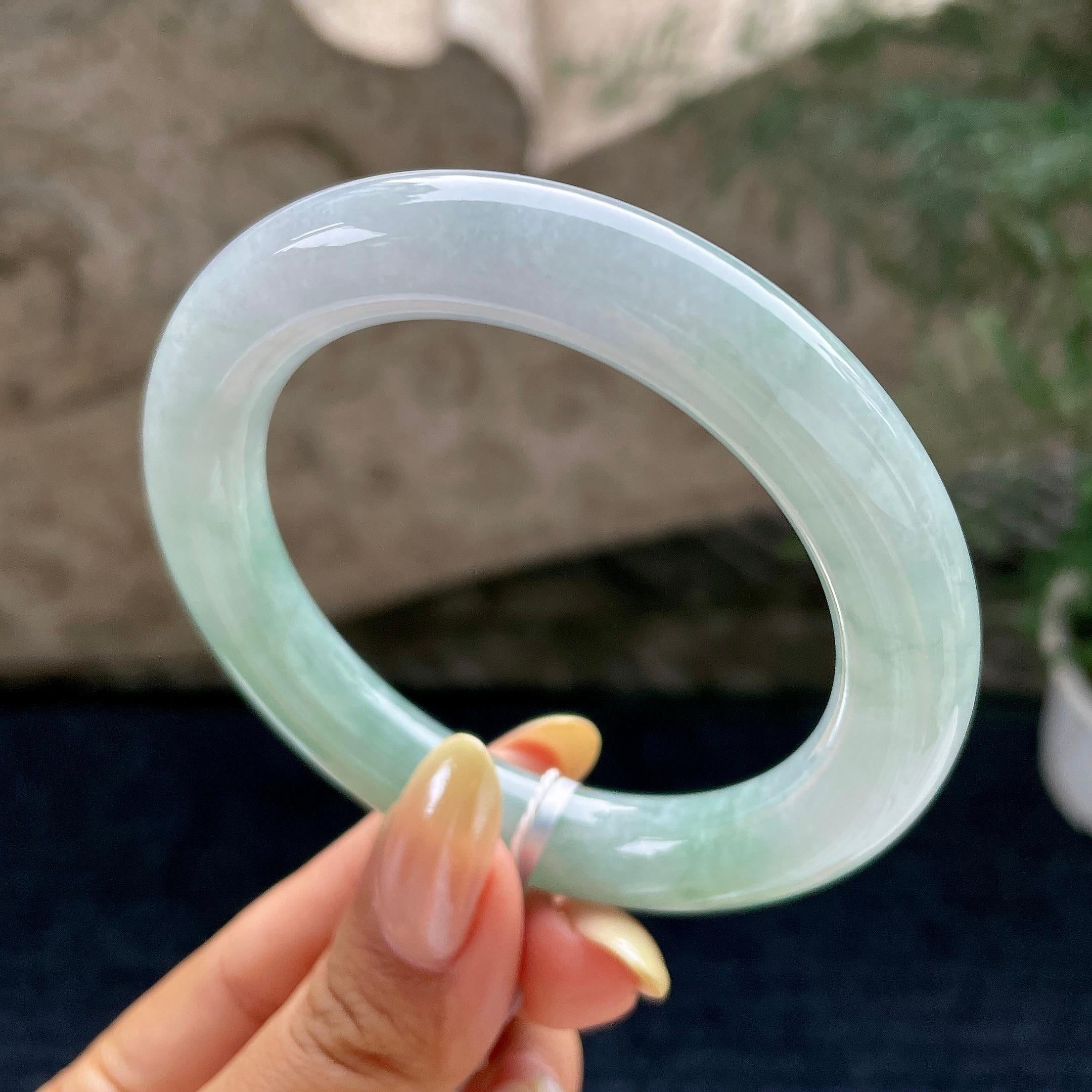 细糯种蓝底圆条手镯56.5圈 天然缅甸A货翡翠（yc461717）