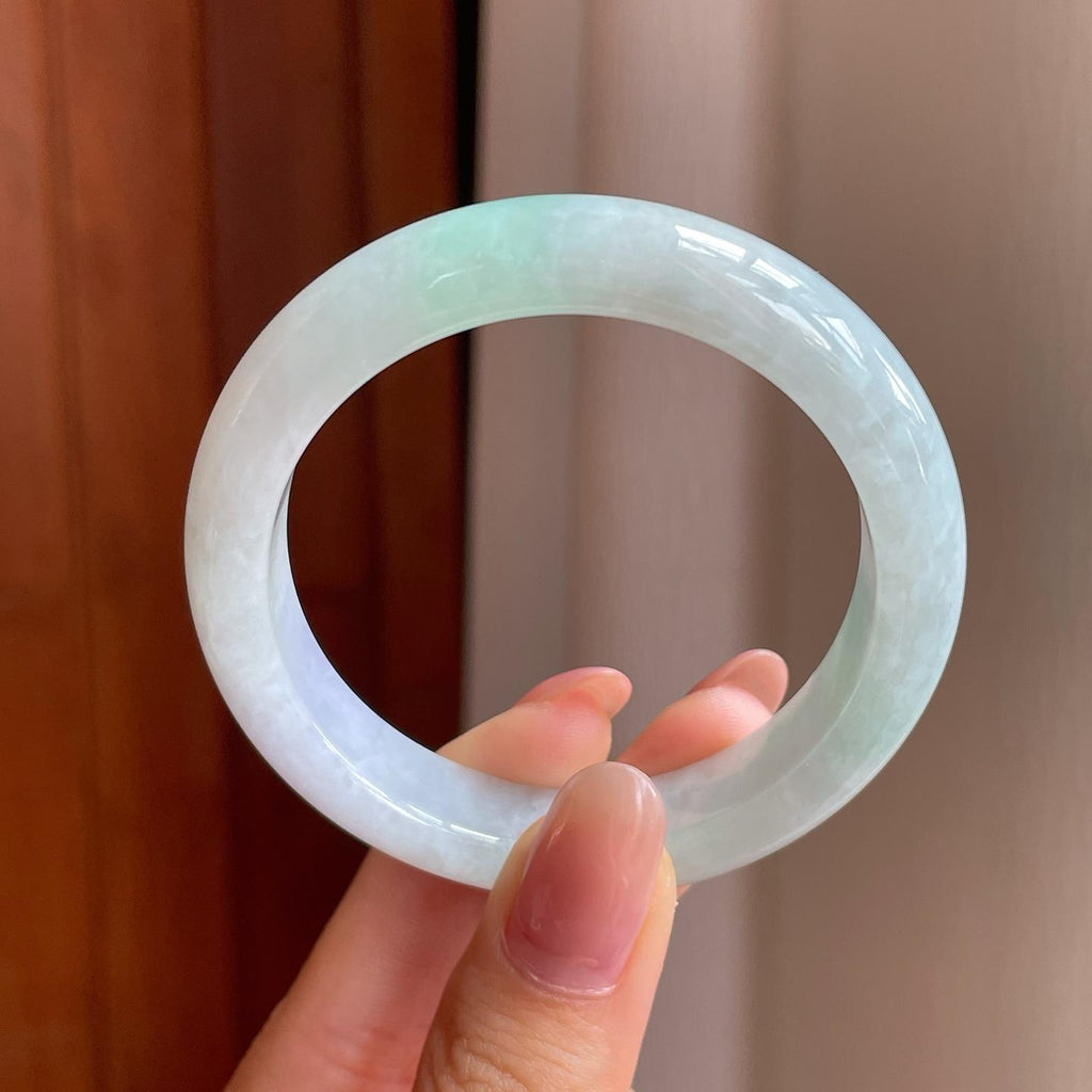 糯冰带色翡翠平安镯（50.5mm)（yc345411）
