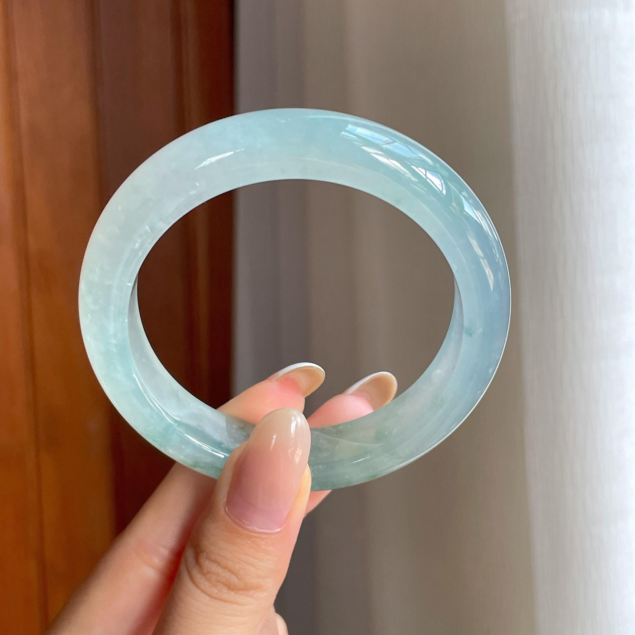 冰种飘花翡翠平安镯（55.3mm)（yc416487）