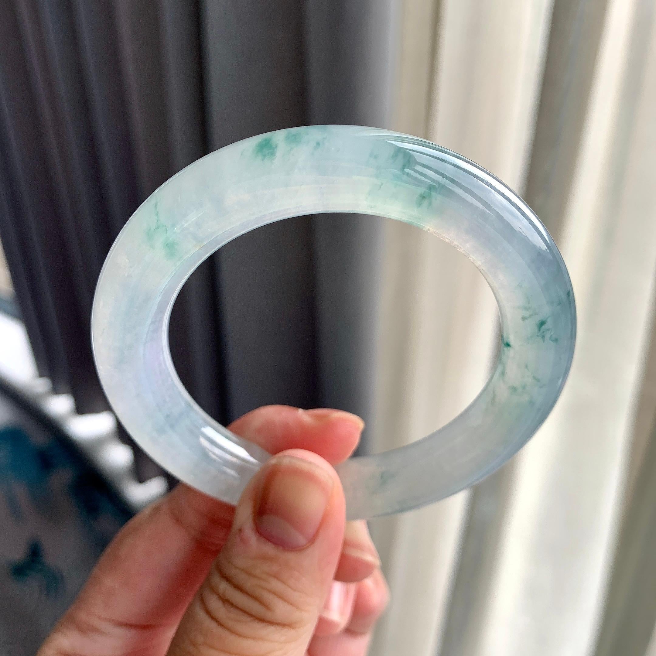 糯冰种飘花圆条手镯（54.5mm）（yc202406）