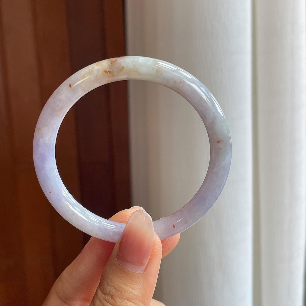 糯冰紫底飘黄翡翠圆条手镯（54mm）（yc313909）