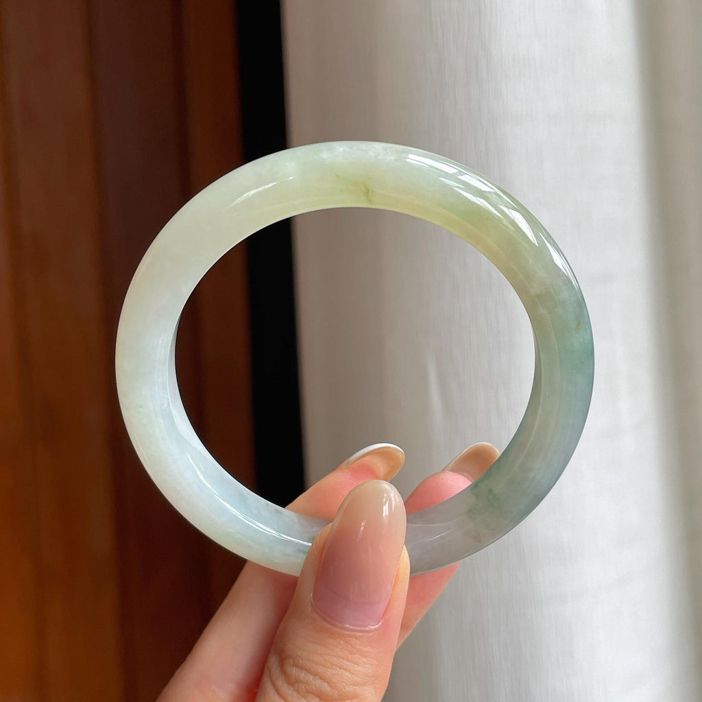 糯冰黄翡飘花特色翡翠平安镯（54mm)（yc416015）
