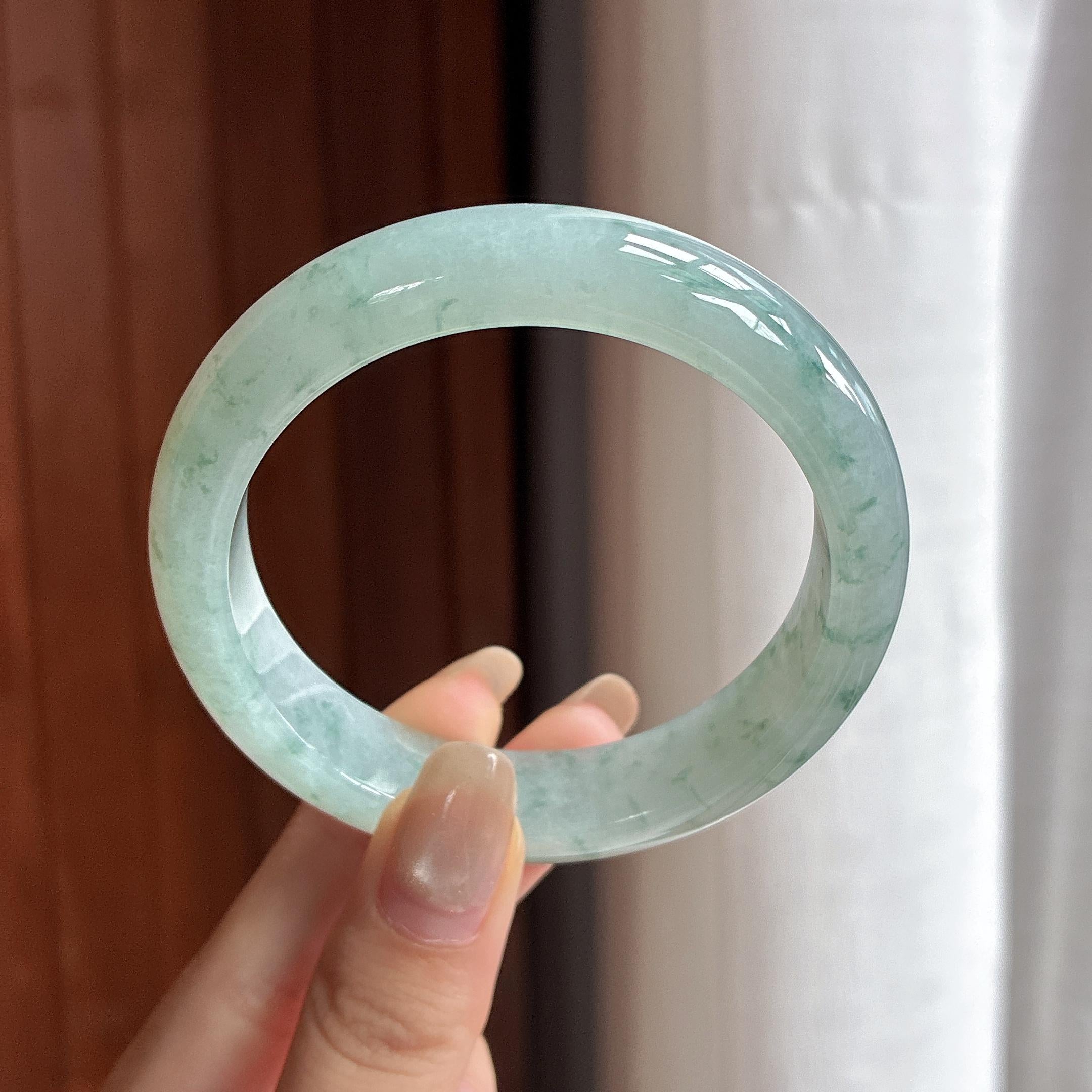 细糯种飘花正圈平安镯  天然缅甸A货翡翠（yc457909）