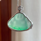 18k金钻镶冰种飘花翡翠佛公（yc263550）