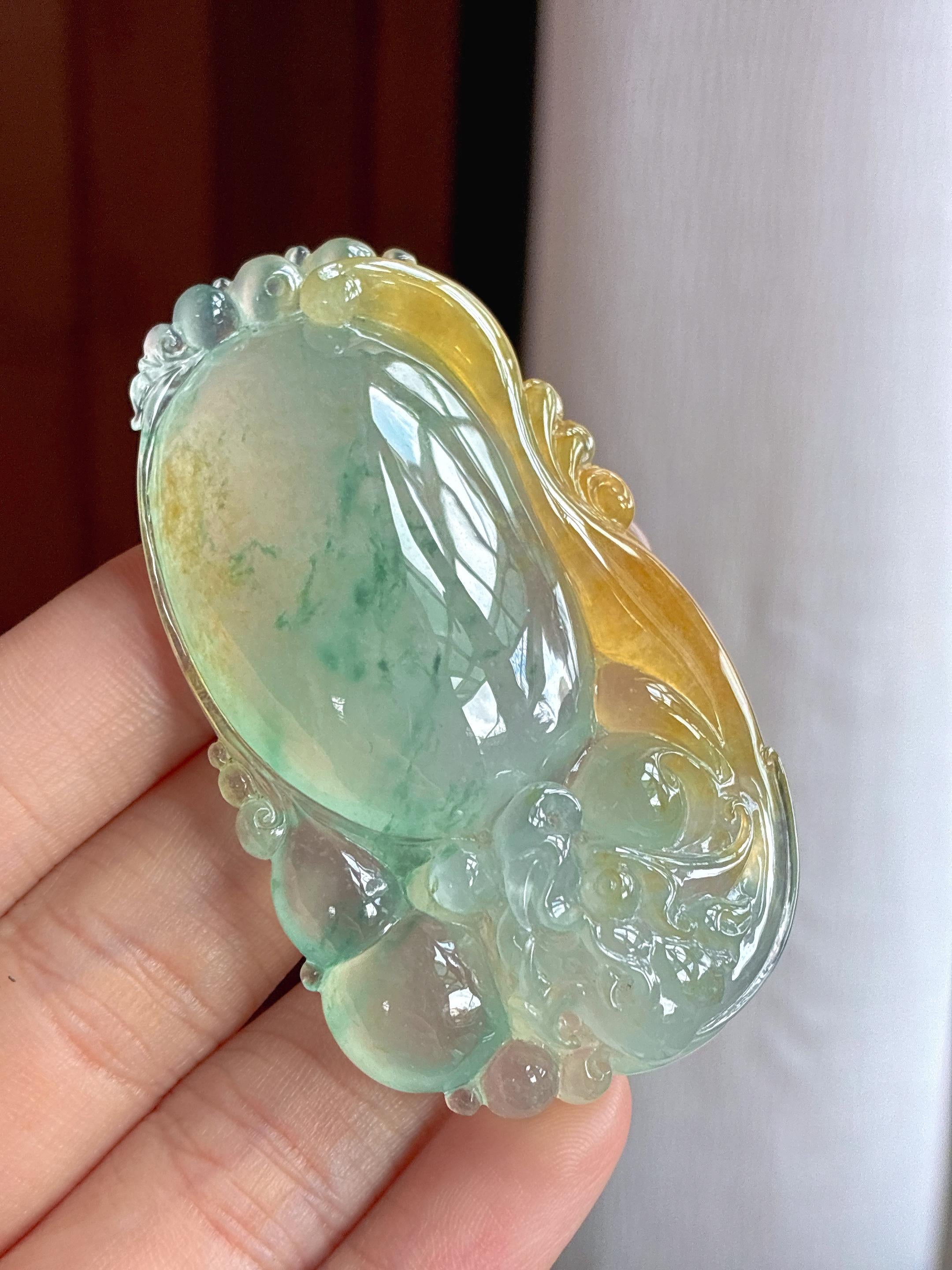 冰种飘花带黄翡福寿桃（yc439638）